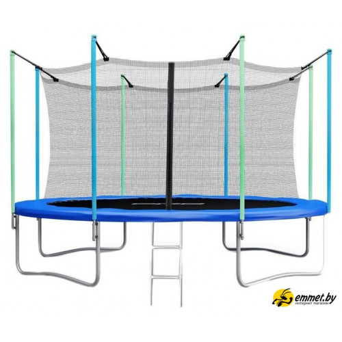 Батут Atlas Sport 374 см - 12ft (с лестницей, внутренняя сетка, синий)