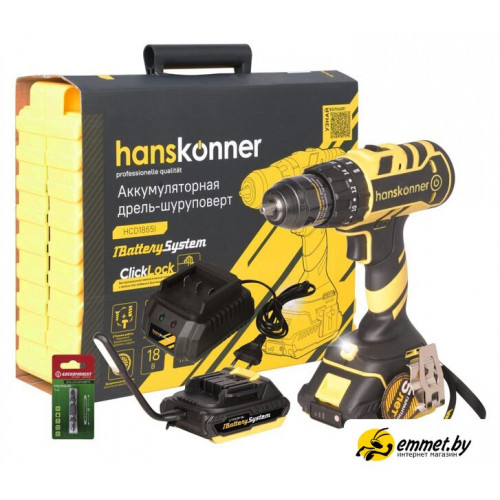 Ударная дрель-шуруповерт Hanskonner HCD1865I (с 2-мя АКБ, кейс)